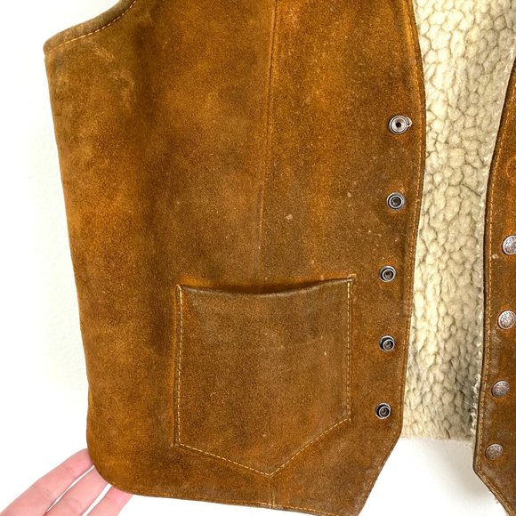 Vintage 70s 80s Trucker Vest Men's Sz 46 shearling Fur lined Suede leather AS IS - Picture 10 of 11
